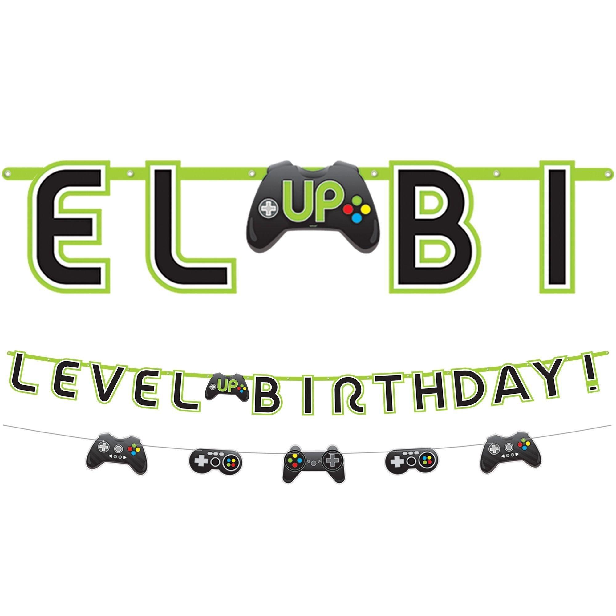 Level Up Birthday Party Kit for 8 - Gamer Plates, Napkins, Cups & Banner